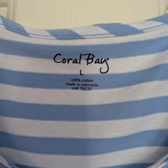 Coral Bay Blue And White  Striped Women's Top Size Large (EUC) - Picture 4 of 8